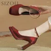 Scarpe vestite Mary Jane High Teli Femmina Satin Square Head Wedding Bridal One Word Fibbia Futto Spesso singolo