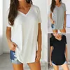 Camicie da donna femminile elastiche da donna top elegante-scollo a v-collo con maniche corte t-shirt casual in forma per estate solide streetwear