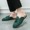 Casual Shoes Fashion Tassel Suede Leather Men Green Half For Man Luxury Slippers Breathable Mules Sandals Loafers