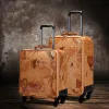 Carry-Ons Retro map 16/18/20/22/24 size 100% PU Rolling Luggage Spinner brand Travel Suitcase with padlock women trolley luggage