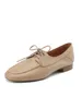 Casual skor äkta läder kvinnors oxfords vår höst damer runda 2 cm låga klackar elegant svart khaki beige spets