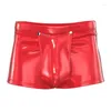 Sous-pants hommes sexy ouverts ouverts en cuir rouge boxer de renflement érotique sous les sous-vêtements exposés fétichis
