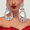 Other Fashion Round Crystal Exaggerated Earrings Temperament for Women Hollow Oversize Rhinestone Hanging Earrings Wedding Jewelry 240419