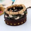 Charm Armband 2024 Vintage Rivet Armband Set Men Leather Rope Bangles Wood Pärlor flätade Match Wrist Jewelry