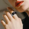 Bands New Fashion Rings for Women/Men Wedding Jewelry Big Black Crystal Stone Ring 316L Stainless Steel Anillos