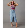 Split 2024 New Denim Women's High Waist Washed A-Line Mid Length Skirt