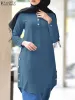 Kleidung Zanzea elegant lässige lockere muslimische Bluse Urlaub Dubai Türkei Abaya Blusas Chemise Feste Langarm -Tops Islamische Kleidung