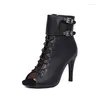 Dance Shoes High Quality Women Black Heels Trend Peep Toe Boots Stilettos Jazz For Latin Dancing Outdoor Sexy Booties