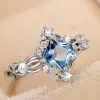 Band Huitan Unique Princess Cut Blue Cubic Zirconia Rings Silver Color Luxury Trendy Accessoarer for Women Wedding Engagement Smycken