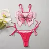 Kvinnors badkläder rosa fjäril tryck bikini set 2024 kvinnor 2-stycken baddräkt tankini sommarstrandsemester kläder baddräkt justerbar