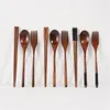 Dinnerware Sets 3pcs/Set Wooden Tableware Spoons Chopsticks Forks Table Accessories Household Kitchen Cutlery Set Simple Wood Grain