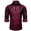 Chemises décontractées pour hommes High-Tie Wine Red Silk Paisley Turndown Cold à manches longues pour hommes Jacquard Male Business Party Wedding