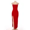 2024 Summer New Women's Slim Fit Off Back Sexy Split Dress with One Line Neck F42223