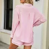 Women's Tracksuits Urban Style Comfortable Casual Macaron Set Solid Color Lapel Long Sleeved Shirt Temperament Tie Up Shorts Two-piece 2024