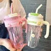 Vattenflaskor 920 ml halmplastkopp stort bärbart kaffe med handtag sport fitness kawaii tumbler drinkware