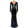 Robes décontractées Femmes Velvet Deep V Diamants Rhinestones Longaise Sirène Bodycon Maxi Robe 2024 Robe de fête d'anniversaire sexy