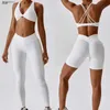 Women's Tracksuits Womens seamless summer yoga set sportswear sports bra high waisted shorts yoga leggings sexy running sportswear yq240422