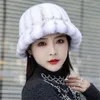 BERETS 2024 Y2K FLUFFY BACKET HAT WOMEN REAL暖かい厚いぬいぐるみ女性贅沢なファッションファーリーパナマ漁師キャップ