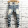 Distressed Ripped Jeans Mens Retro Blue Fashion Slim Motorcycle Trousers Male Hip-hop Street Hole Denim Pants 240420