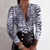 Women's Blouses Elegant Sexy Women Top Leopard/tiger Print V Neck Blouse Womenswear For Autumn With Ruffle Detail Slim Fit Leopard