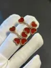Tasarımcı Charm Gold Van Dört Kalp Küpe Sevgilim Kırmızı Agate Kaplamalı 18K Gül Küçük Kadın Tarzı Takı