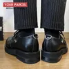 Kleiderschuhe Casual Leder für Männer und Frauen dicke Sohlen Koreanische Version Eisen Buckle Derby Big Toe Trend Cleanfit schwarz erhöht