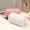 Women Pink White Cotton Flower Embroidery Pillow Cosmetic Bag Large Capacity Makeup Organizer Pouch Portable Travel Storage