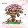 Bloki Sakura Flower Treehouse DIY Model Micro Building Block Decorations Creative Street View Brick Cherry Blossom Kid Prezent zabawek