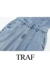 TRAF Fashion Women Women Denim Blue Belesuits Elegant Short Sleeve Label Twilar Jumpsuit Streetwear Trapstar 240408