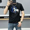 Men's T-Shirts designer 2024 Summer New European men's round neck slim fit trendy brand hot stamping ice silk short sleeved breathable thin T-shirt 9316