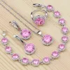 Strands rotondi zirconia cubica rosa 925 set di gioielli in argento per accessori per anneversari da donna Orecchini a sospensione bracciale ad anello