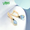 Earrings VISTOSO Pure 14K 585 Yellow Gold Dangling Earrings For Women Solitaire Dainty Blue Sapphire Topaz Fashion Elegant Fine Jewelry