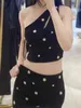 New Sandro Spring/Summer Floral Charm Black S Home Off Shoulder Knitted camisole Tank Top Mid length Skirt Set