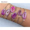 Strengen felroze stenen agataties geode druzy bedel armband verstelbare doosketen boho sieraden voor vrouwen