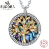 Halsband Eudora 925 Sterling Silver Tree of Life Halsband Pendant Simplicity Natural Abalone Charm Bijoux Accessories Gift for Women 481J