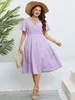 Plus Size Womens Dress Wrap V Neck Short Flare Sleeve Summer Robe Elastic midja Aline Bohemian Mini Dresses Sundress Clothing 240411