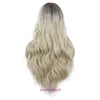 Designer Wigs Human Hair For Women Chemical Fibre Nouveau gradient Couleur à haute température Silk Long Curl Dyeing Black and White Wig Set