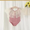 Toddler Baby Girl Swimsuit Spring Summer Mesh V-Neck Backless Swimwear with Hat for Children One Piece Kids Clothes Girls 1-8Y 240422