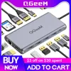 Hubs Qgeem USB C Hub для MacBook Pro Triple Display Type C Hub к двойным 4K HDMI DP Micro SD Reader Reader RJ45 AUX PD USB Адаптер Хаб