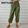 Frauenhose Capris Damen Baumwollwäsche Hosen 2023 Herbst Herbst Feste Farbe elastischer Taille Lose gerade Hosen Frauen Harajuku hohe Taille Weitbein Hosen Y240422