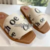 Famous Designer Sandals Women Wooden Sole Leather Printed Beach Shoes Summer Fashion Flats, Outdoor Leisure Alphabet Embroidered Flip-flops Canvas Slippers