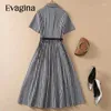 Vestidos de festa Evagina moda feminina 2024 Spring Turn-turn Down Collar Sleeved Bird Bird Lattice Patchwork Tree comestível vestido de comprimento médio