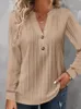 Blouses pour femmes 2024 Cascules de chemises de femme Vintage Vintage Couleur solide à manches longues V-col