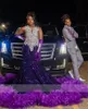 New Purple Diamonds Prom Dress With Two Gloves Glitter Bead Crystal Rhinestones Tassels Sequins Gown Birthday Party Gowns