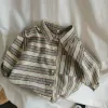 T-shirts Kids Striped Shirts 2023 Spring New Children's Cotton and Hemp Blouse Baby Girls Boys Shirts Korean Style Long Sleeve Tops