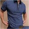 Men'S Polos Mens Summer Golf Plaid Dot Print Lapel Half Zip Short Sleeve Tops Sportswear Casual Slim Fit Shirts 220614 Drop Delivery A Dhze1