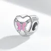 Strängar Belawang 925 Sterling Silver Emalj Pink Fjäril med CZ Heart Bead Custom Photo Charms Fit armband Kvinnor DIY Fina smycken