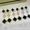 Van Natural Malachite Diamond vier bladgras oorbellen gepersonaliseerd licht luxe hoge kwaliteit met logo