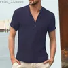 Mäns casual skjortor 2023 Nya herrlinne V-ringning Bandage Högkvalitativ herrfasta färg Långärmad Casual Cotton Linen T-shirt Top S-5XL YQ240422