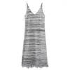 Casual Dresses Women Fashion Trend 2 Colors V Neck Loose Long Dress Woman With Fringed Hem Vintage Evening Mujer Vestidos